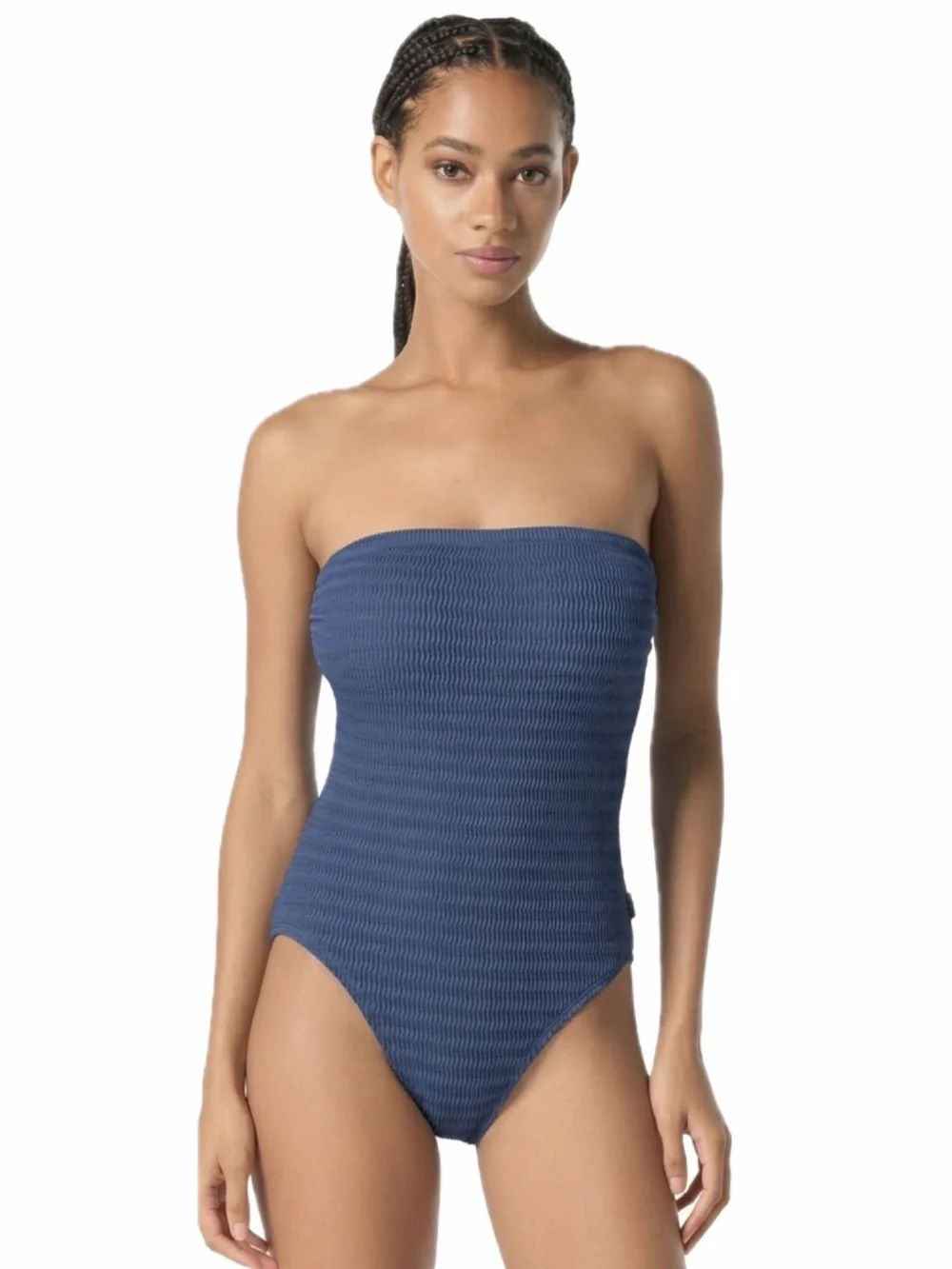MICHAEL KORS WOMEN S MONOTONE TEXTURE BANDEAU ONE-PIECE SWIM CHAMBRY
